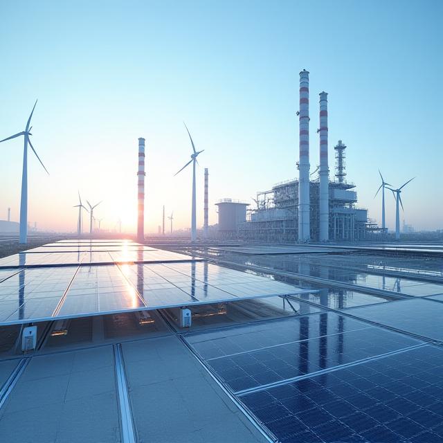 Modern industrial facility with clean energy integration
