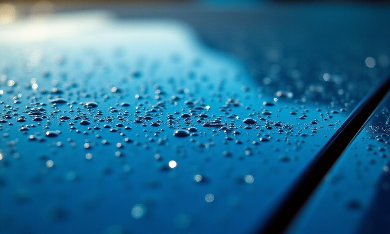 Close up of water beads on a luxury car